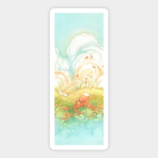 Meadow Frolic Watercolor Fox Kitsune Pattern Sticker